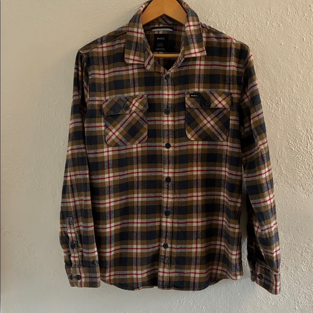 RVCA Brown and Red Plaid Shirt